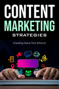 eBook cover of 'Content Marketing Strategies' with hands using a laptop and digital icons on a dark background.