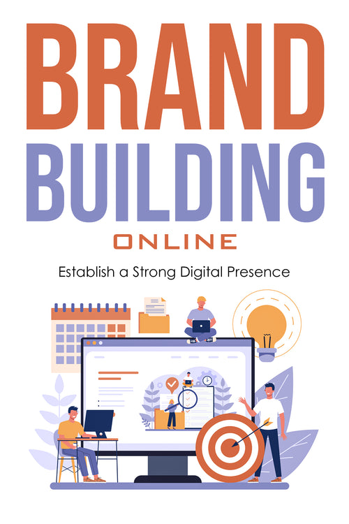 eBook cover of 'Brand Building Online' with illustrations of people working on a computer and a target.