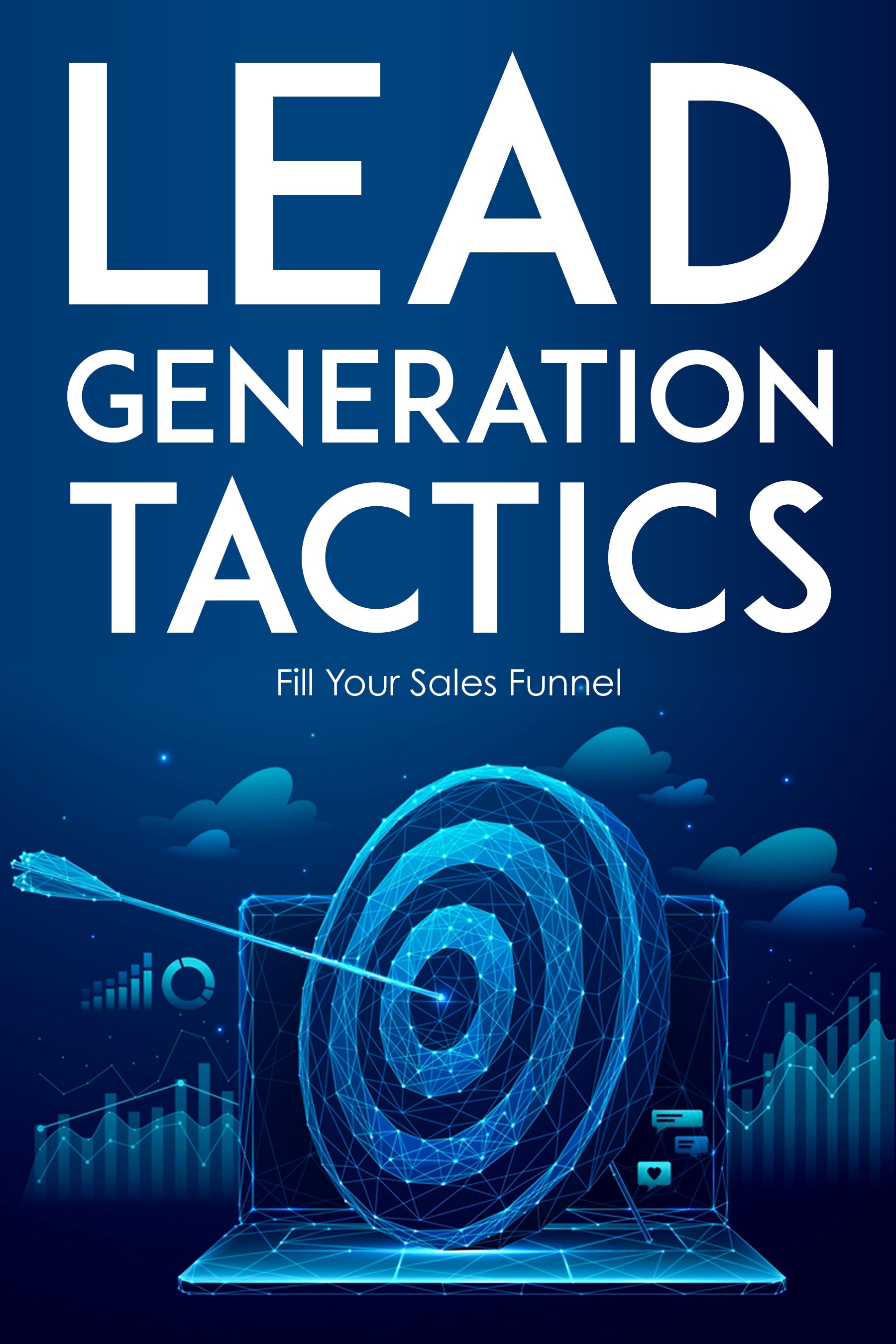 eBook cover of 'Lead Generation Tactics' with a laptop and target design on a blue background.